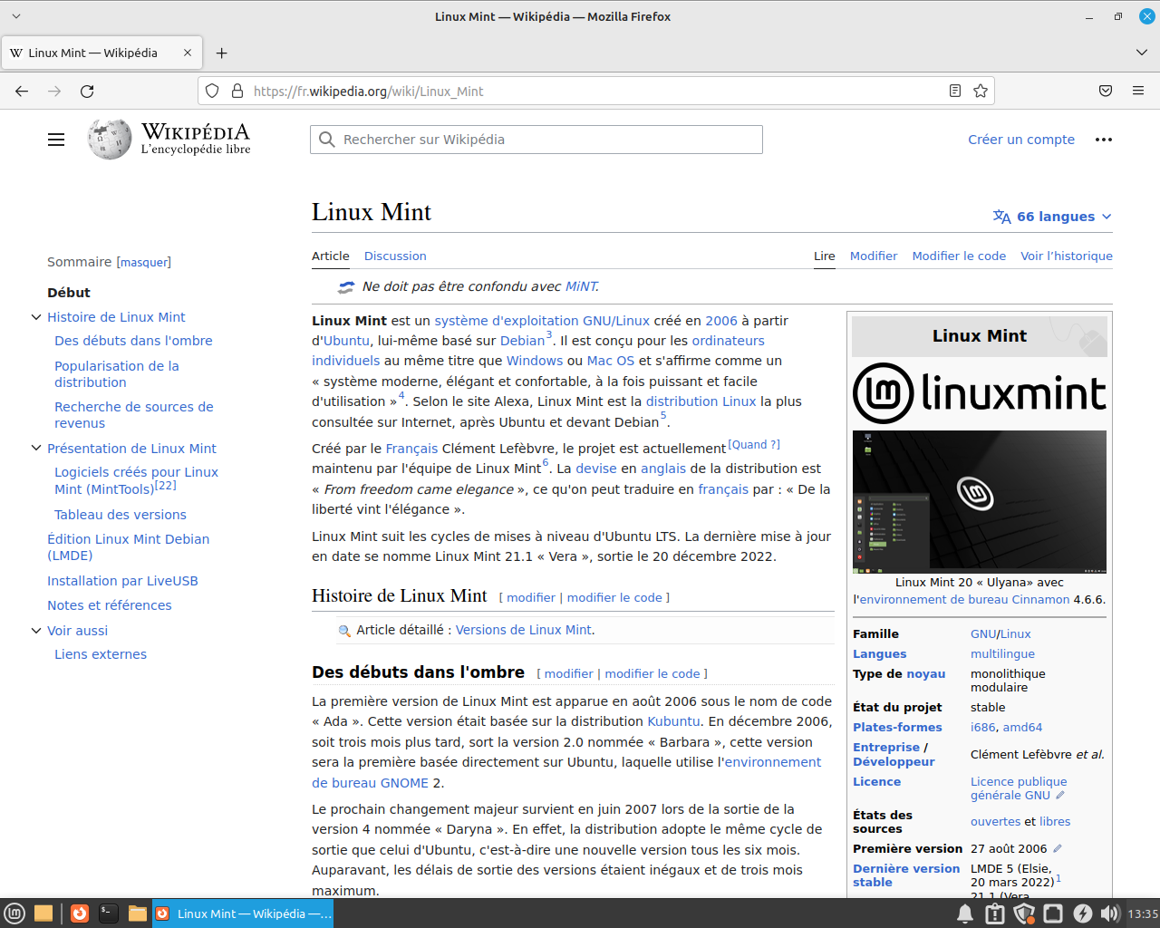 Firefox sous Linus Mint Xfce